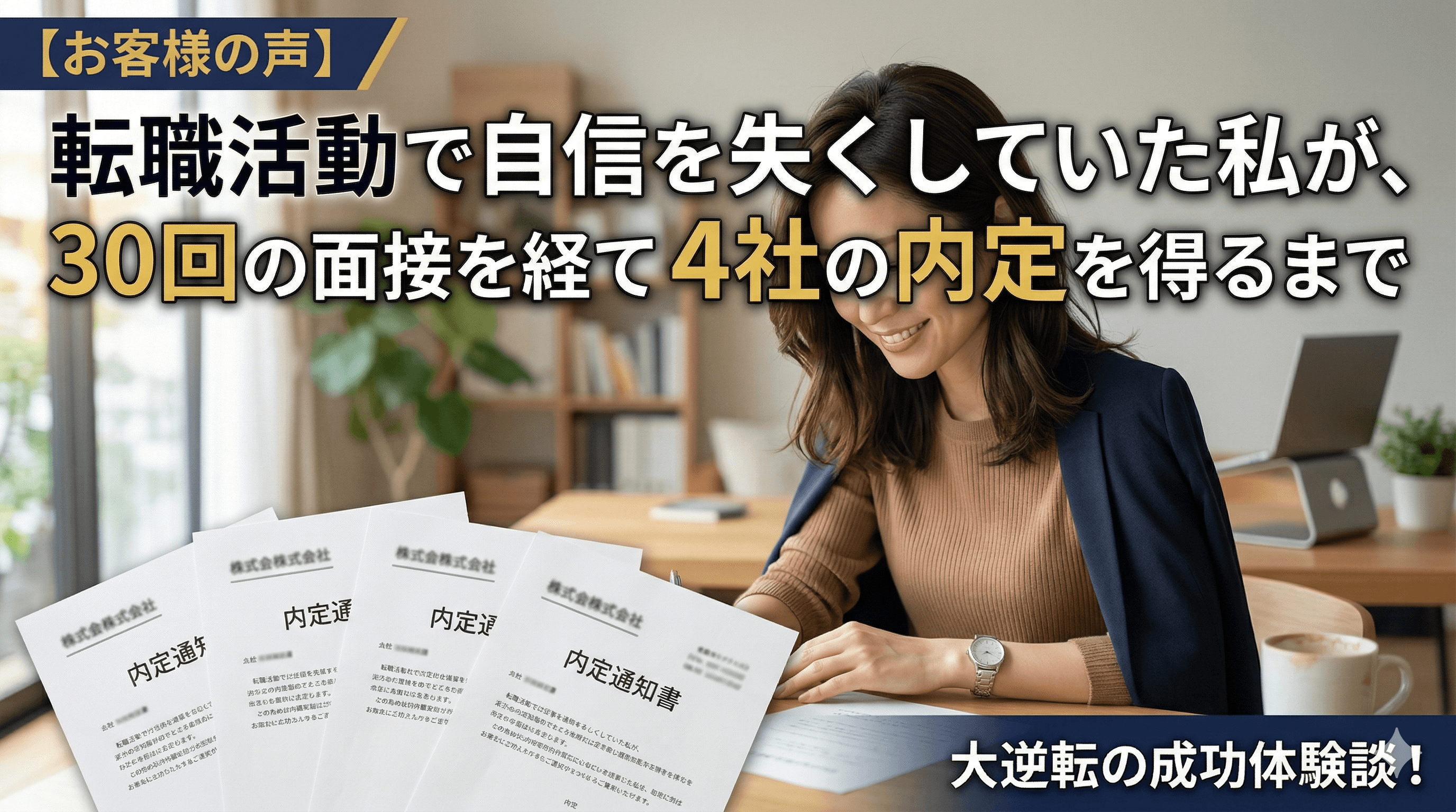 【お客様の声】転職活動で自信を失くしていた私が、30回の面接を経て4社の内定を得るまで