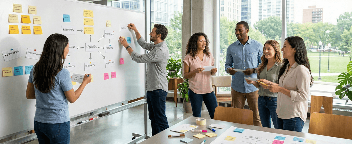 チームでワークショップを行っているイメージ